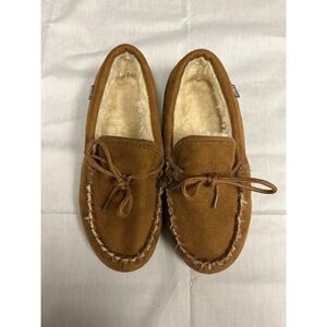 APRES Brown Suede Moccasin Slippers Cozy Sherpa Lined Size 7